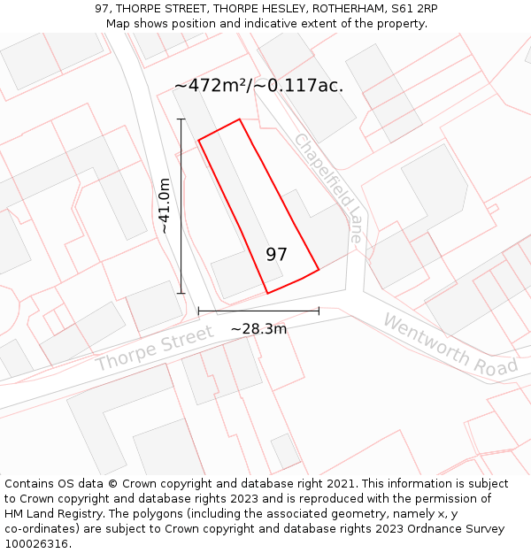 97, THORPE STREET, THORPE HESLEY, ROTHERHAM, S61 2RP: Plot and title map