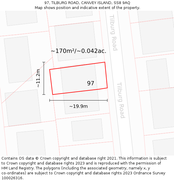 97, TILBURG ROAD, CANVEY ISLAND, SS8 9AQ: Plot and title map