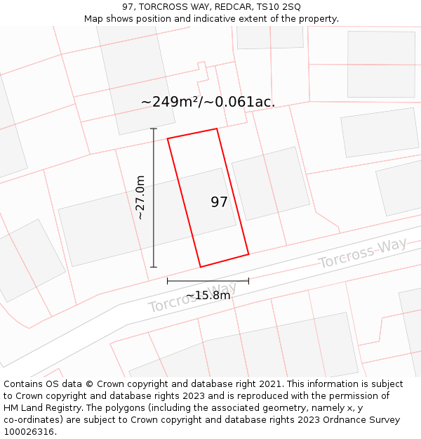 97, TORCROSS WAY, REDCAR, TS10 2SQ: Plot and title map