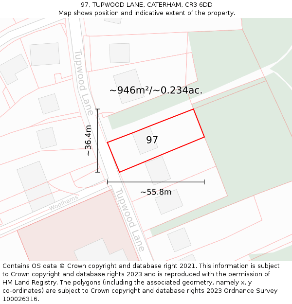 97, TUPWOOD LANE, CATERHAM, CR3 6DD: Plot and title map