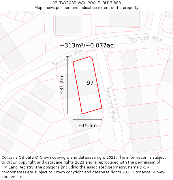 97, TWYFORD WAY, POOLE, BH17 8SR: Plot and title map