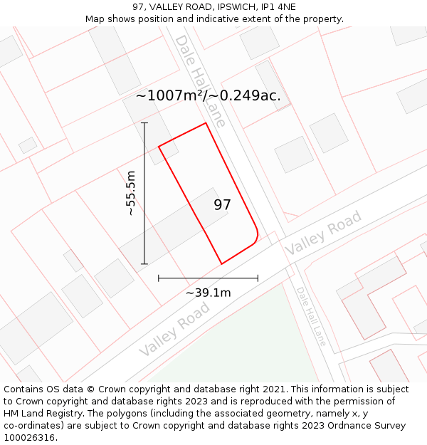 97, VALLEY ROAD, IPSWICH, IP1 4NE: Plot and title map