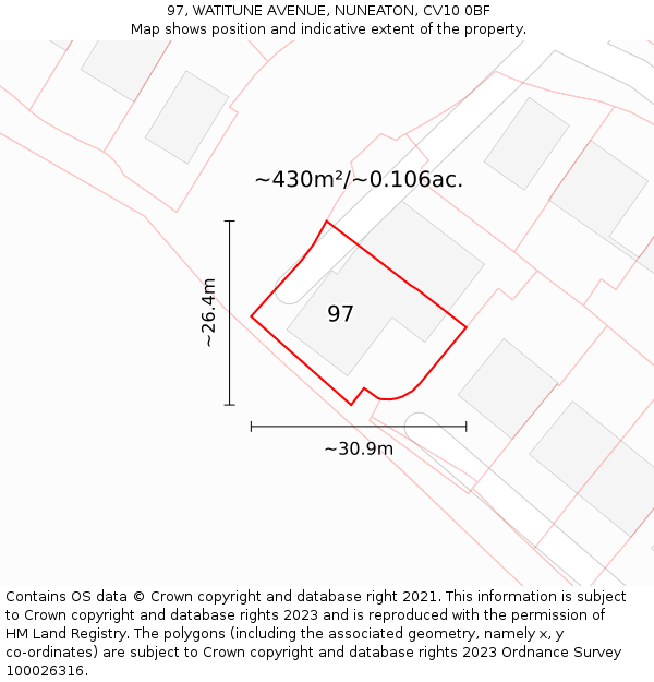 97, WATITUNE AVENUE, NUNEATON, CV10 0BF: Plot and title map