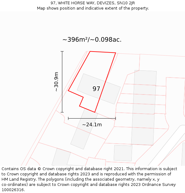 97, WHITE HORSE WAY, DEVIZES, SN10 2JR: Plot and title map