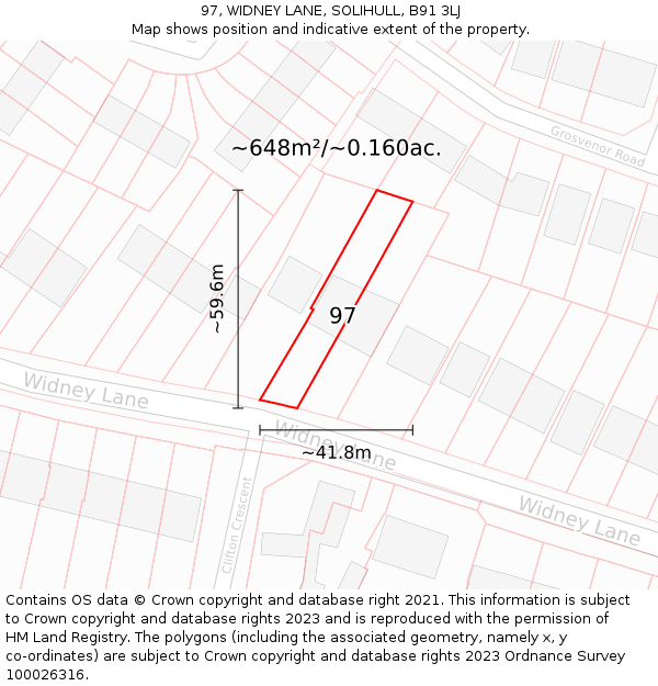 97, WIDNEY LANE, SOLIHULL, B91 3LJ: Plot and title map