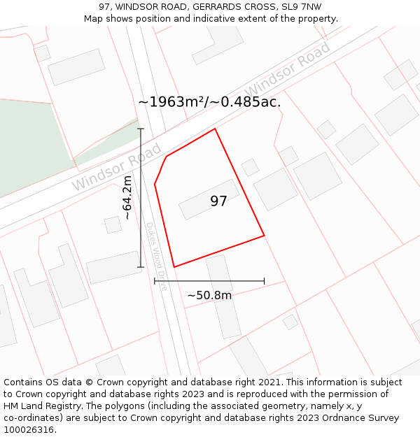 97, WINDSOR ROAD, GERRARDS CROSS, SL9 7NW: Plot and title map