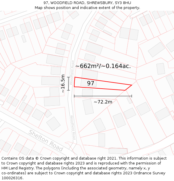 97, WOODFIELD ROAD, SHREWSBURY, SY3 8HU: Plot and title map