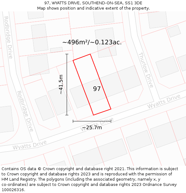 97, WYATTS DRIVE, SOUTHEND-ON-SEA, SS1 3DE: Plot and title map