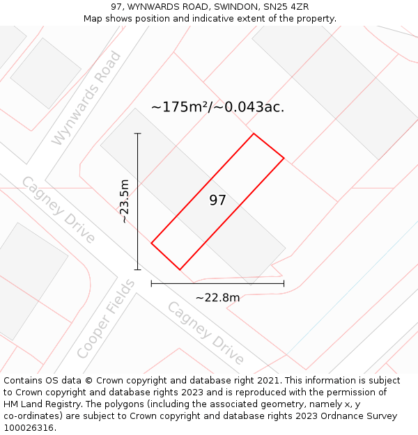 97, WYNWARDS ROAD, SWINDON, SN25 4ZR: Plot and title map
