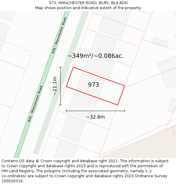 973, MANCHESTER ROAD, BURY, BL9 8DN: Plot and title map