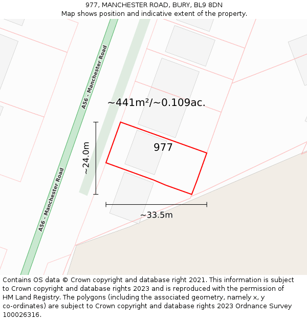 977, MANCHESTER ROAD, BURY, BL9 8DN: Plot and title map
