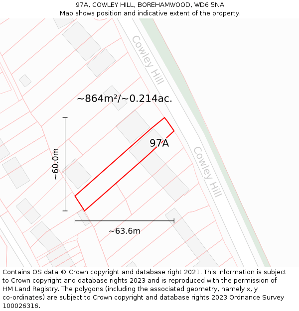 97A, COWLEY HILL, BOREHAMWOOD, WD6 5NA: Plot and title map