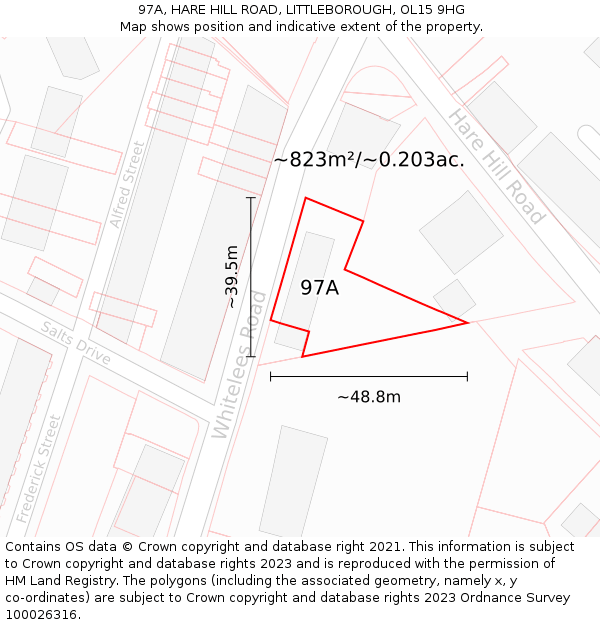 97A, HARE HILL ROAD, LITTLEBOROUGH, OL15 9HG: Plot and title map