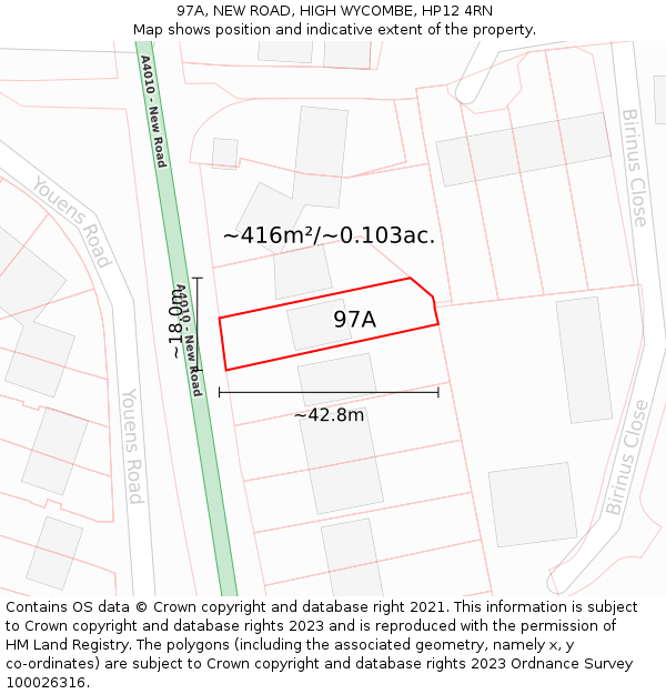 97A, NEW ROAD, HIGH WYCOMBE, HP12 4RN: Plot and title map