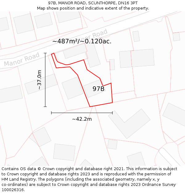 97B, MANOR ROAD, SCUNTHORPE, DN16 3PT: Plot and title map