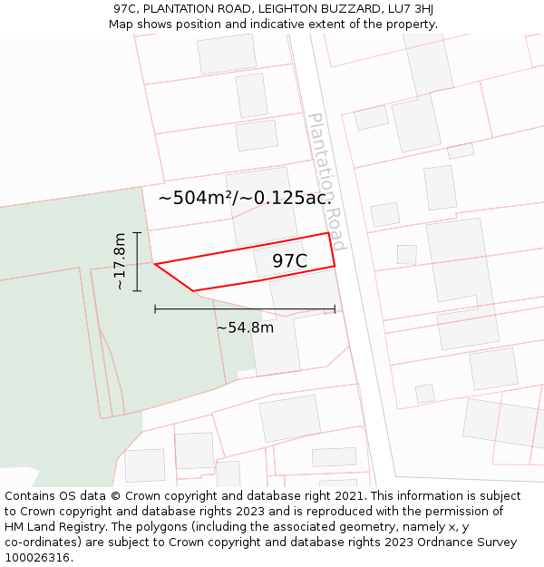 97C, PLANTATION ROAD, LEIGHTON BUZZARD, LU7 3HJ: Plot and title map