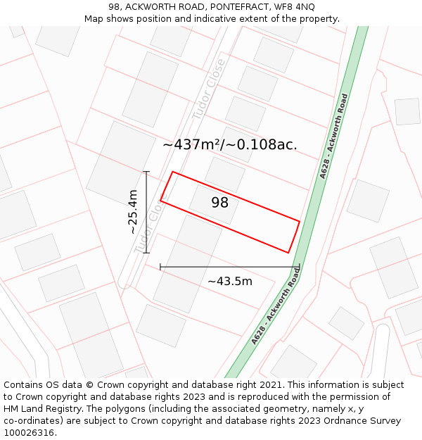 98, ACKWORTH ROAD, PONTEFRACT, WF8 4NQ: Plot and title map