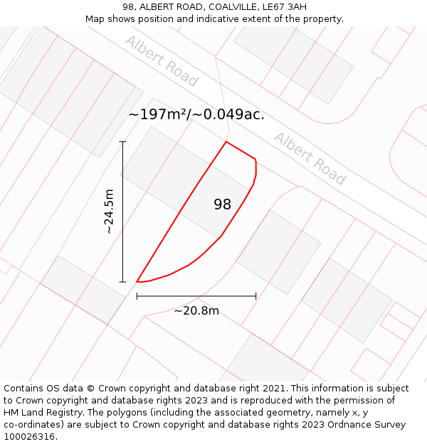 98, ALBERT ROAD, COALVILLE, LE67 3AH: Plot and title map