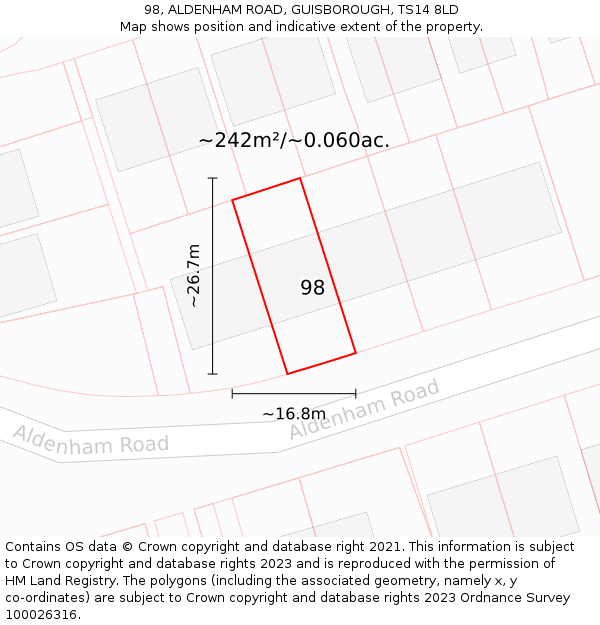 98, ALDENHAM ROAD, GUISBOROUGH, TS14 8LD: Plot and title map