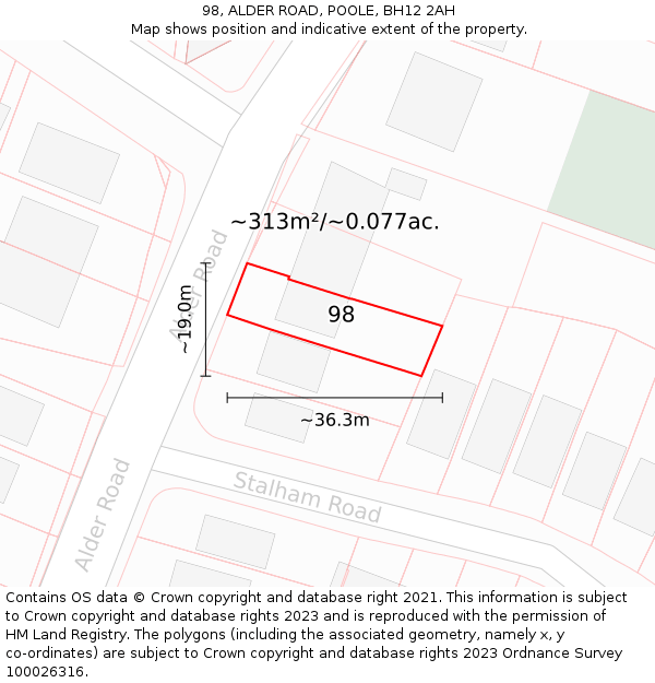 98, ALDER ROAD, POOLE, BH12 2AH: Plot and title map