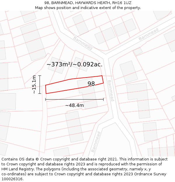 98, BARNMEAD, HAYWARDS HEATH, RH16 1UZ: Plot and title map