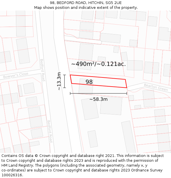 98, BEDFORD ROAD, HITCHIN, SG5 2UE: Plot and title map