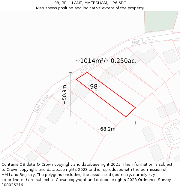 98, BELL LANE, AMERSHAM, HP6 6PG: Plot and title map