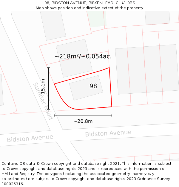 98, BIDSTON AVENUE, BIRKENHEAD, CH41 0BS: Plot and title map