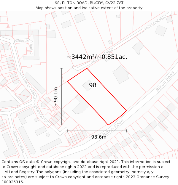 98, BILTON ROAD, RUGBY, CV22 7AT: Plot and title map