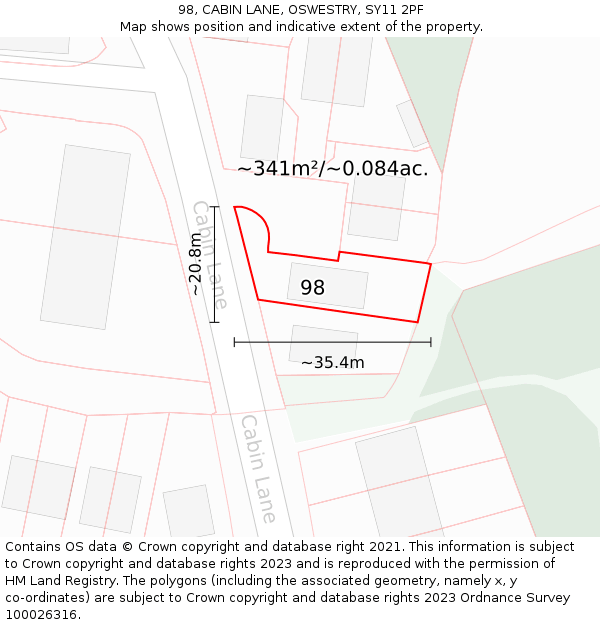 98, CABIN LANE, OSWESTRY, SY11 2PF: Plot and title map