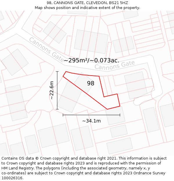 98, CANNONS GATE, CLEVEDON, BS21 5HZ: Plot and title map