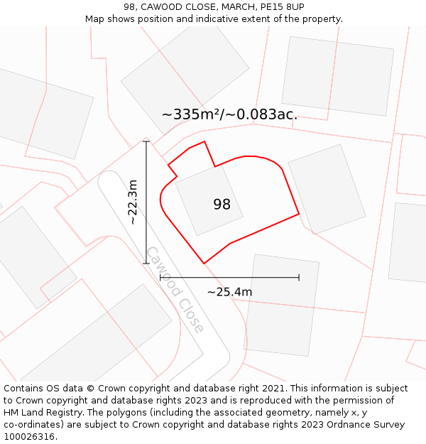 98, CAWOOD CLOSE, MARCH, PE15 8UP: Plot and title map