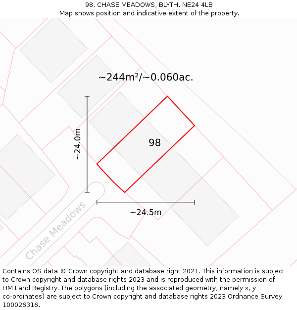 98, CHASE MEADOWS, BLYTH, NE24 4LB: Plot and title map