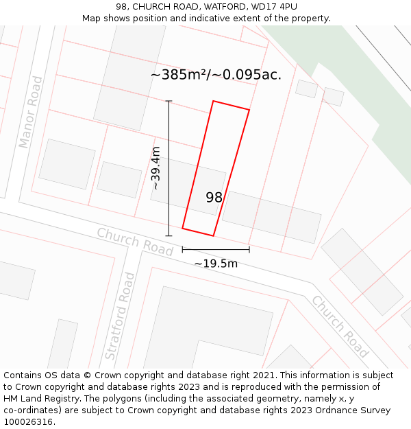 98, CHURCH ROAD, WATFORD, WD17 4PU: Plot and title map