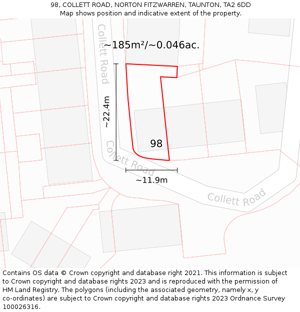 98, COLLETT ROAD, NORTON FITZWARREN, TAUNTON, TA2 6DD: Plot and title map