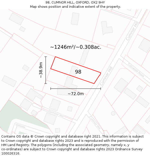98, CUMNOR HILL, OXFORD, OX2 9HY: Plot and title map
