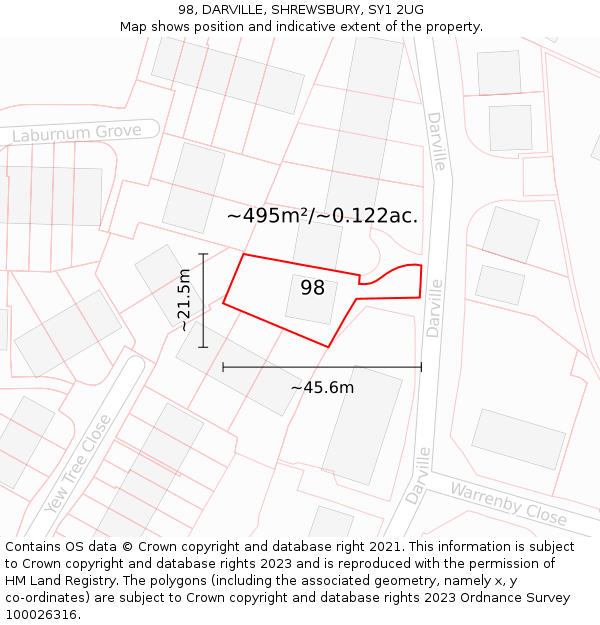 98, DARVILLE, SHREWSBURY, SY1 2UG: Plot and title map