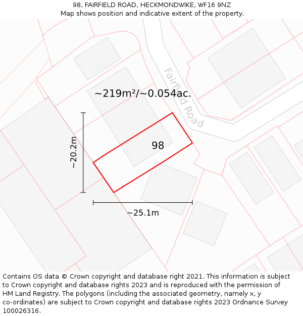 98, FAIRFIELD ROAD, HECKMONDWIKE, WF16 9NZ: Plot and title map