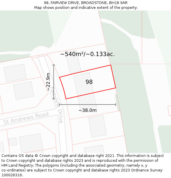 98, FAIRVIEW DRIVE, BROADSTONE, BH18 9AR: Plot and title map