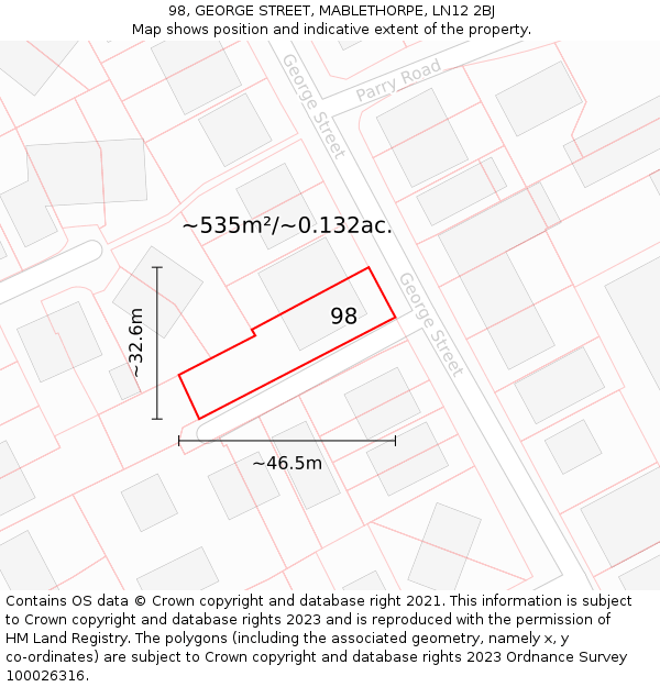 98, GEORGE STREET, MABLETHORPE, LN12 2BJ: Plot and title map