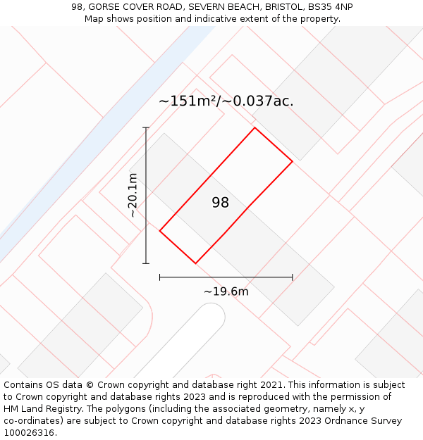 98, GORSE COVER ROAD, SEVERN BEACH, BRISTOL, BS35 4NP: Plot and title map