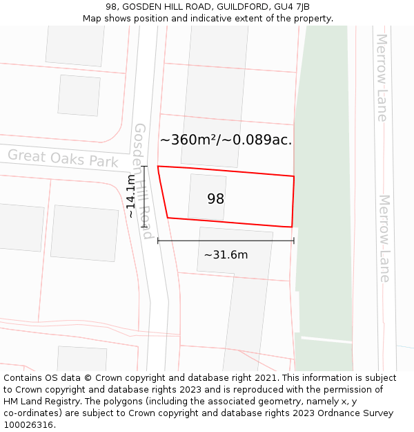 98, GOSDEN HILL ROAD, GUILDFORD, GU4 7JB: Plot and title map