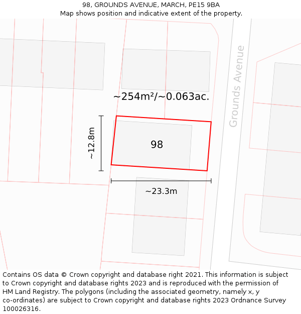 98, GROUNDS AVENUE, MARCH, PE15 9BA: Plot and title map