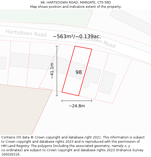 98, HARTSDOWN ROAD, MARGATE, CT9 5RD: Plot and title map