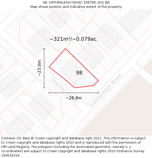 98, HATHERLEIGH ROAD, EXETER, EX2 9JX: Plot and title map