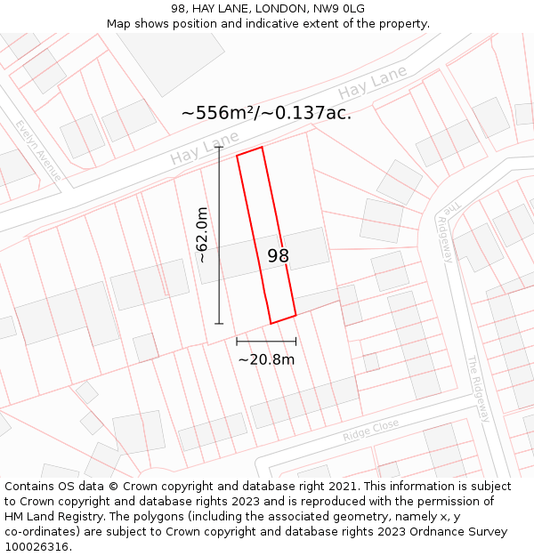 98, HAY LANE, LONDON, NW9 0LG: Plot and title map