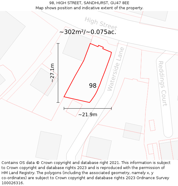 98, HIGH STREET, SANDHURST, GU47 8EE: Plot and title map