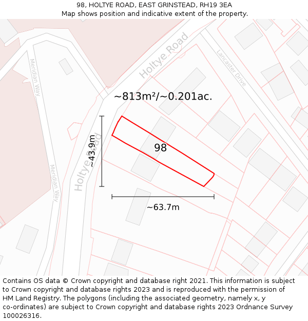 98, HOLTYE ROAD, EAST GRINSTEAD, RH19 3EA: Plot and title map