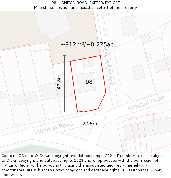 98, HONITON ROAD, EXETER, EX1 3EE: Plot and title map