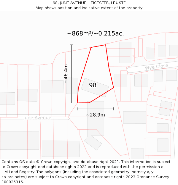 98, JUNE AVENUE, LEICESTER, LE4 9TE: Plot and title map